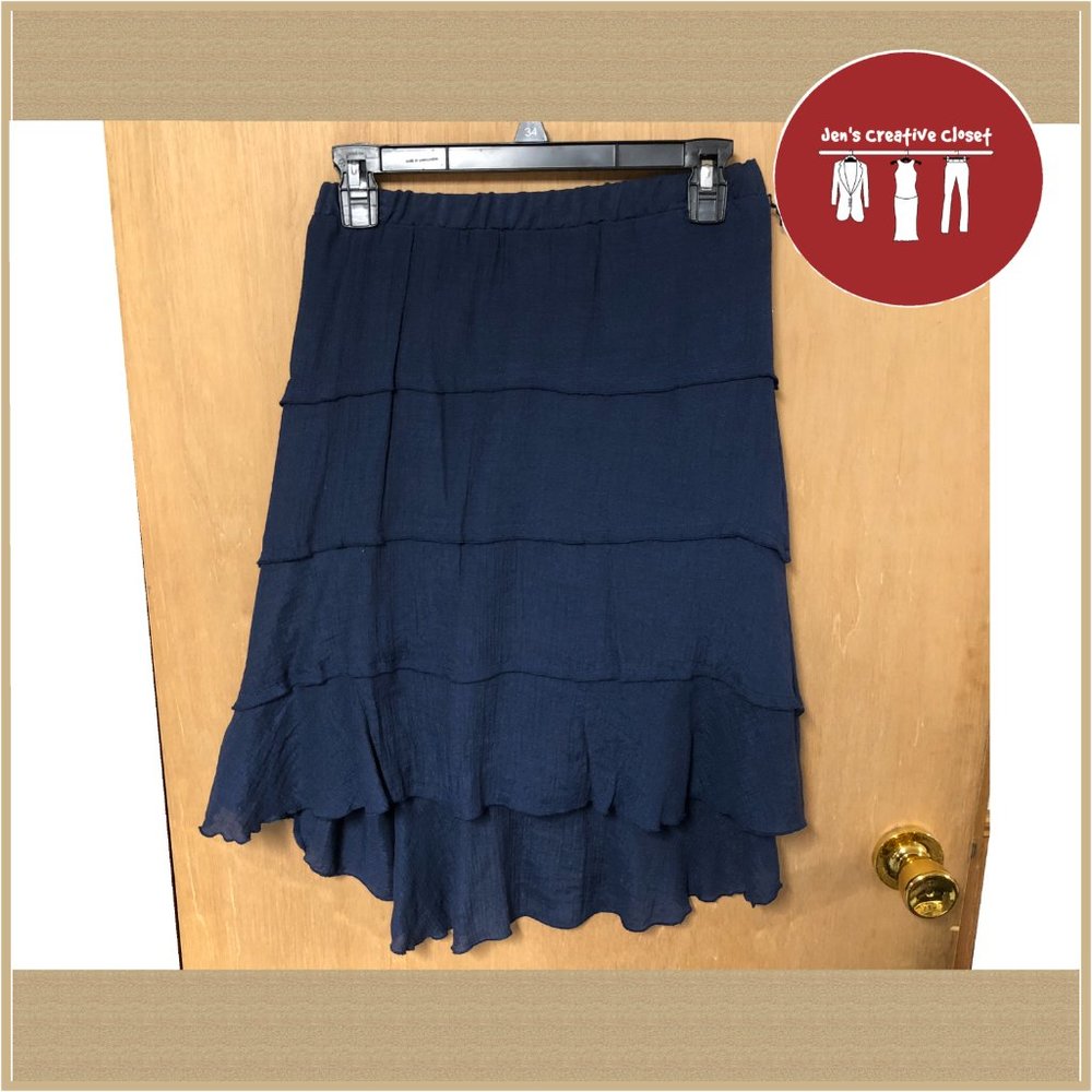 Women's Iz Byer Navy Blue Tiered Midi Skirt